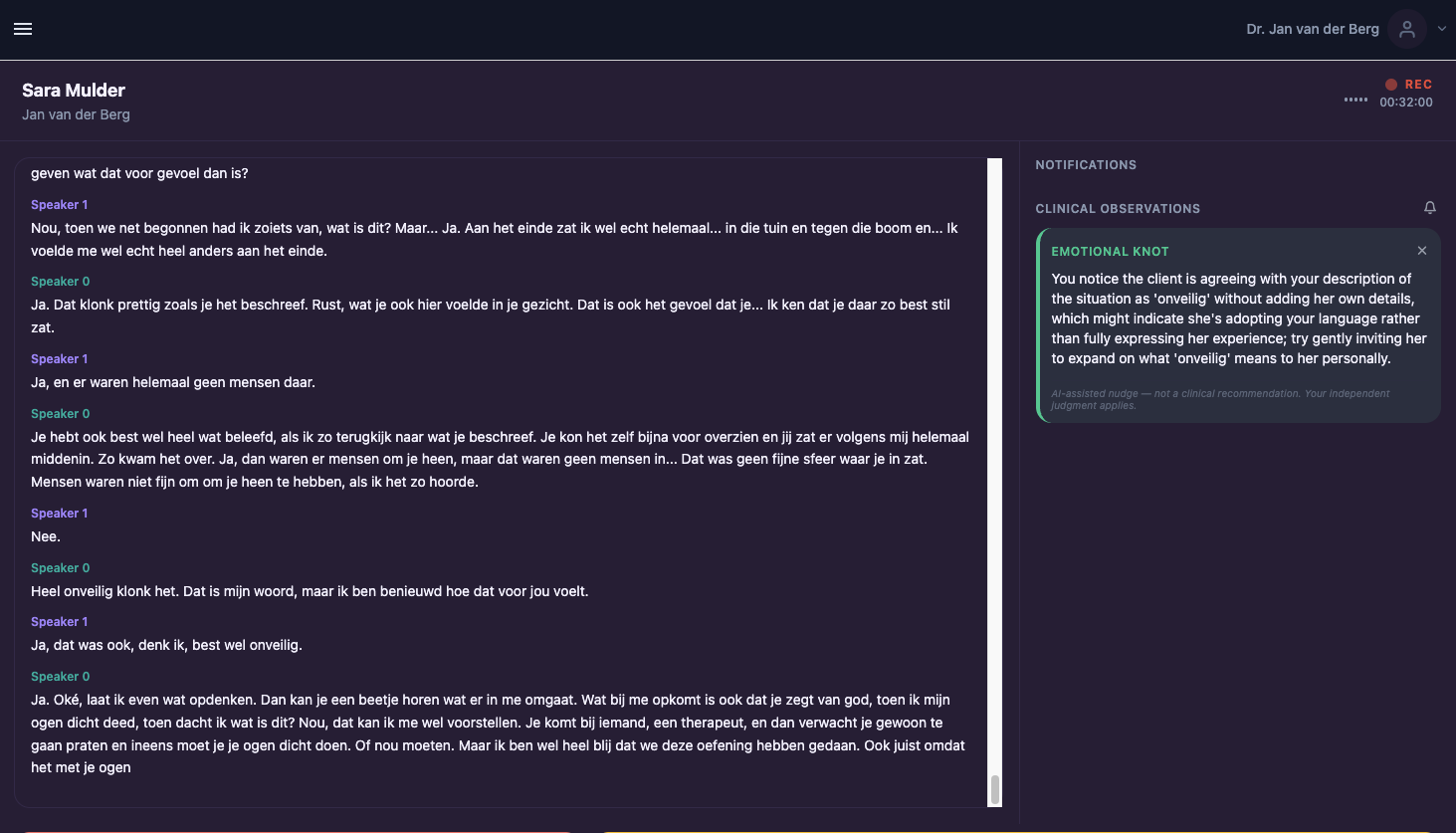 Intuita live sessie — realtime klinische observaties